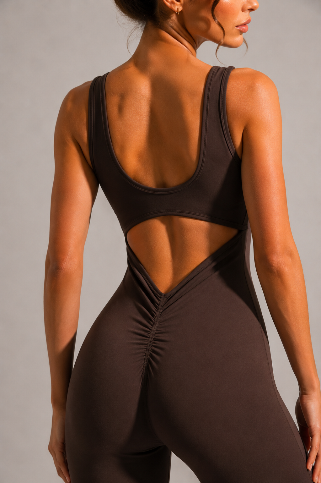 Keira Flared Scrunch Jumpsuit - Bitter Brown
