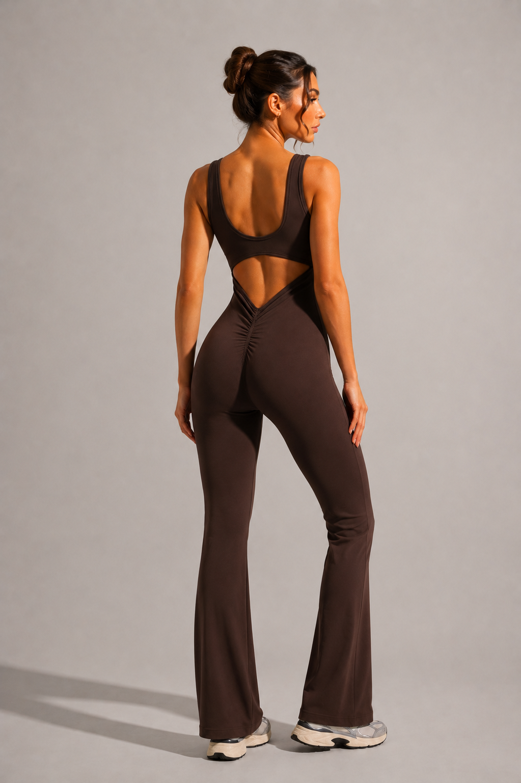 Keira Flared Scrunch Jumpsuit - Bitter Brown