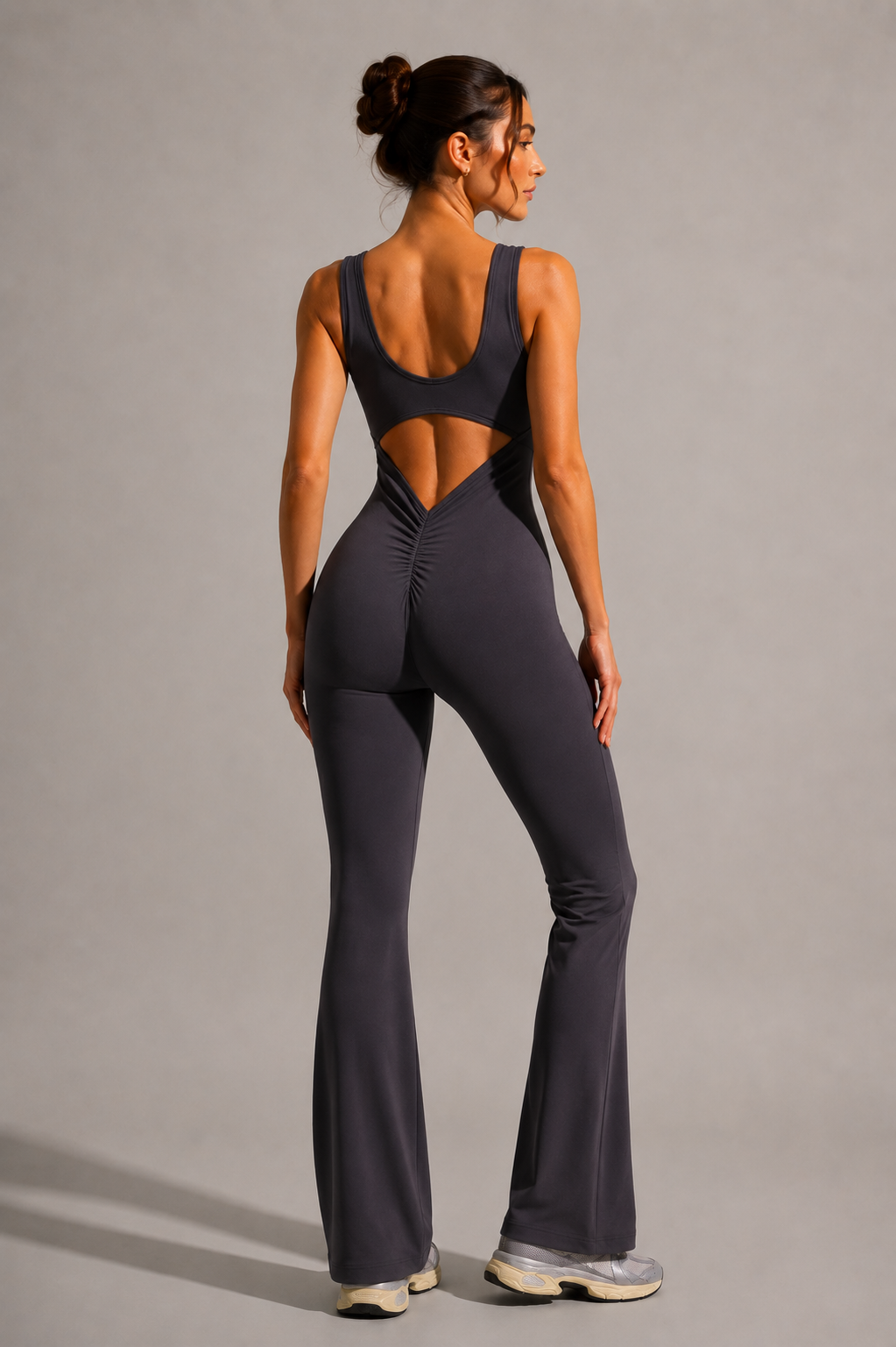 Keira Flared Scrunch Jumpsuit - Dark Grey