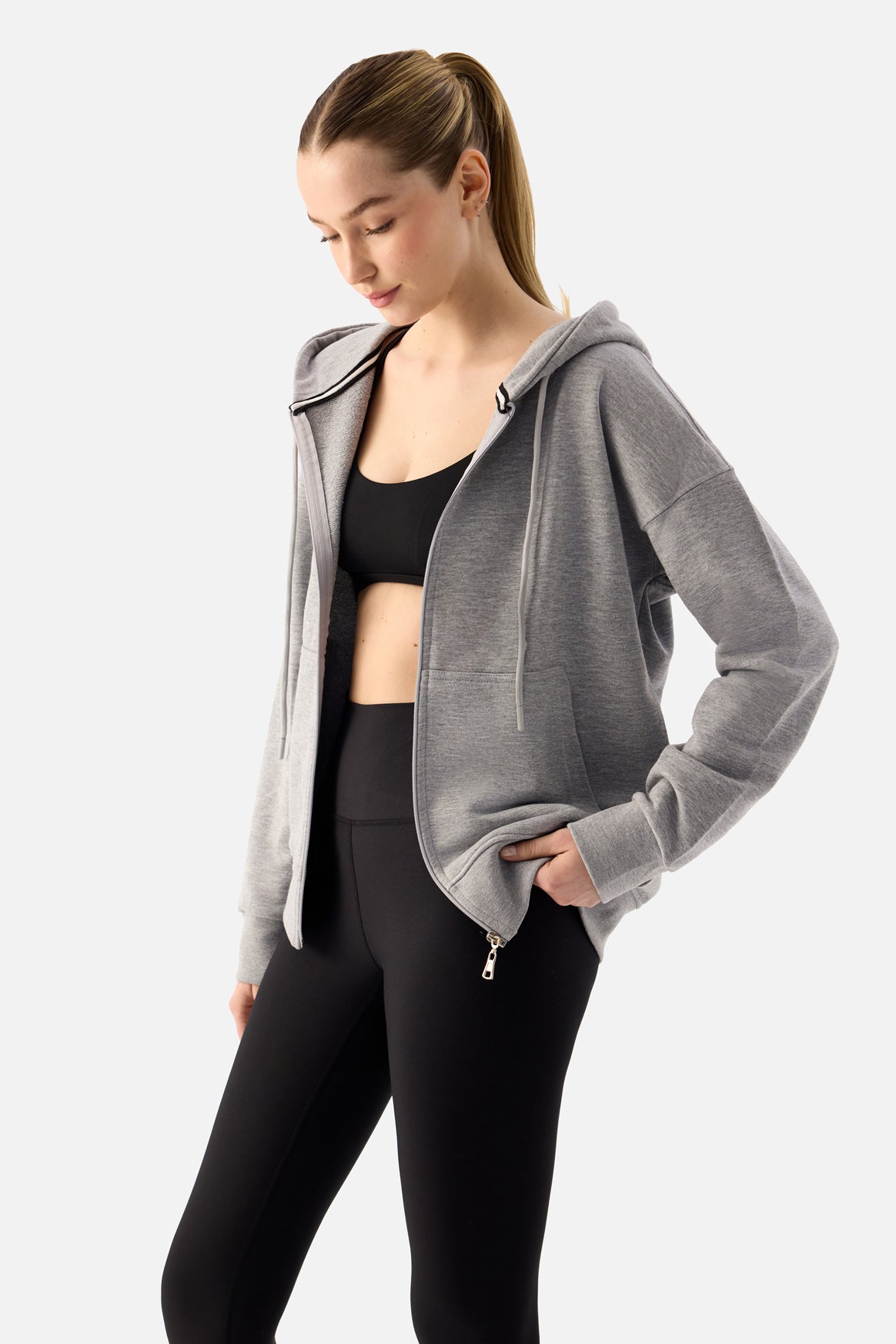 Luna Zip-Up Hoodie - Grey Melange