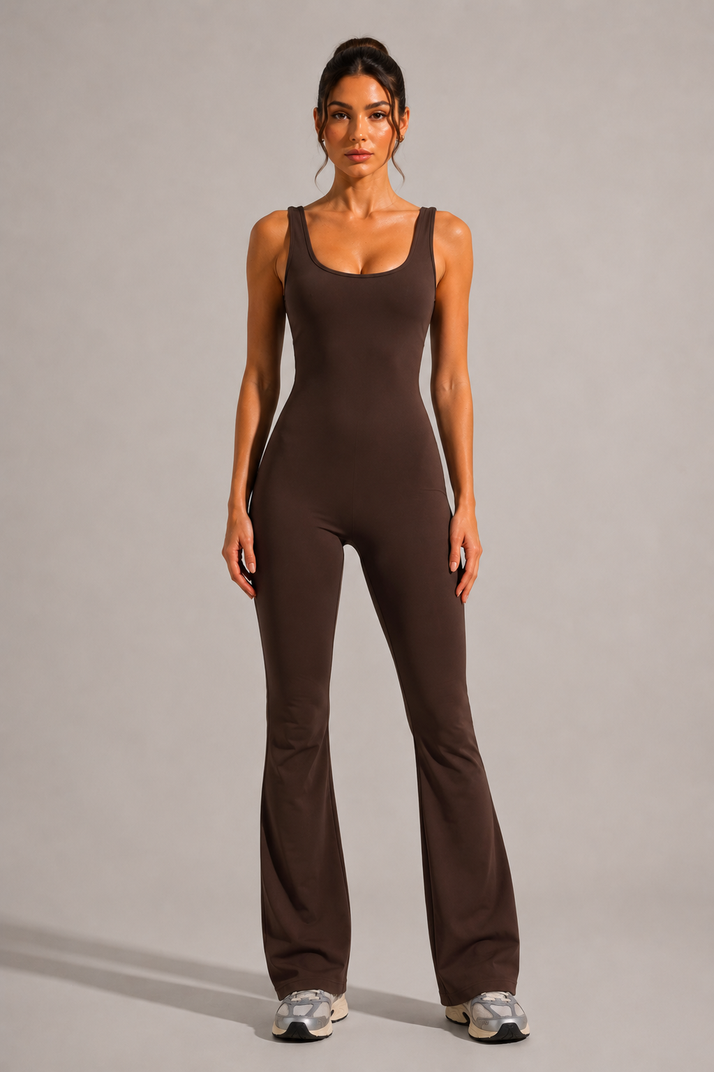 Keira Flared Scrunch Jumpsuit - Bitter Brown
